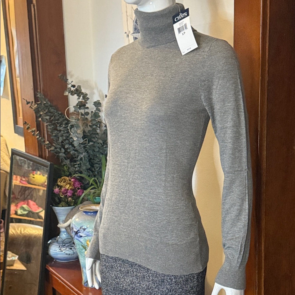 NWT chaps size small 100% Collin Women's Heather Gray Turtleneck long sleeve